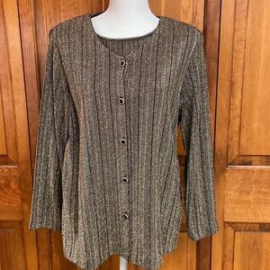 Alfred Dunner New Years Eve Dressy Shimmer Gold/Black Cardigan w Vest S 12